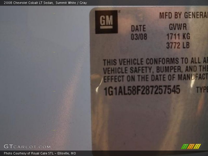 Summit White / Gray 2008 Chevrolet Cobalt LT Sedan