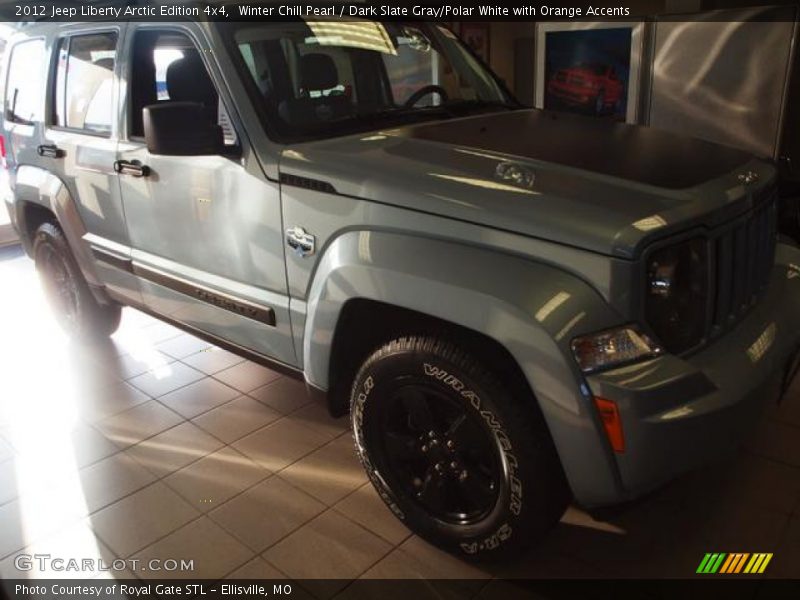 Winter Chill Pearl / Dark Slate Gray/Polar White with Orange Accents 2012 Jeep Liberty Arctic Edition 4x4