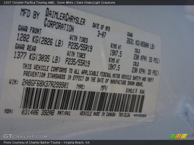 Stone White / Dark Khaki/Light Graystone 2007 Chrysler Pacifica Touring AWD