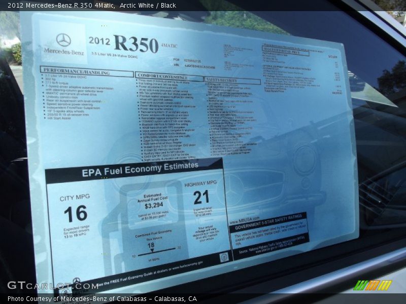 Arctic White / Black 2012 Mercedes-Benz R 350 4Matic