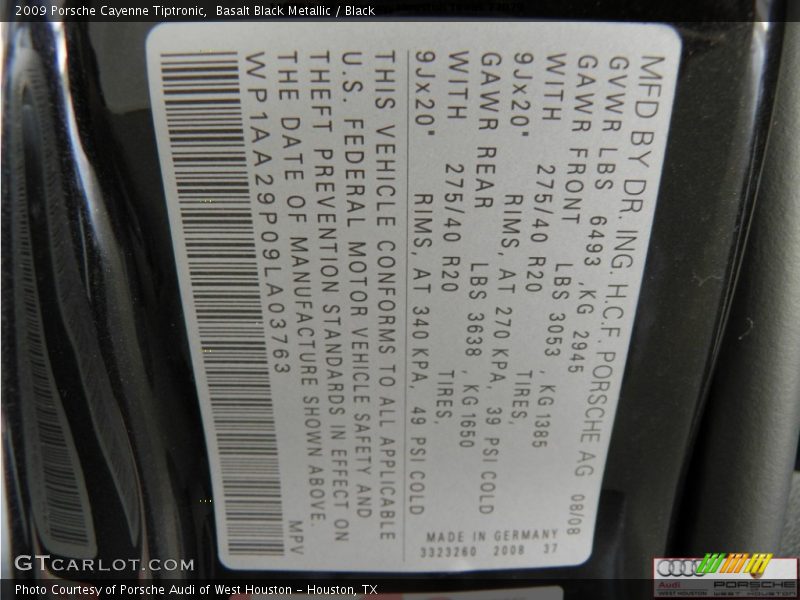 Basalt Black Metallic / Black 2009 Porsche Cayenne Tiptronic