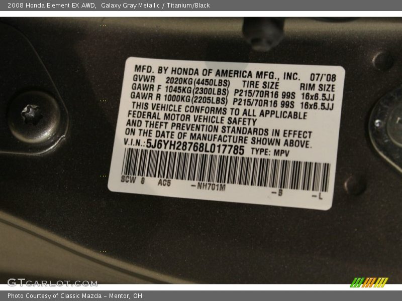 Galaxy Gray Metallic / Titanium/Black 2008 Honda Element EX AWD