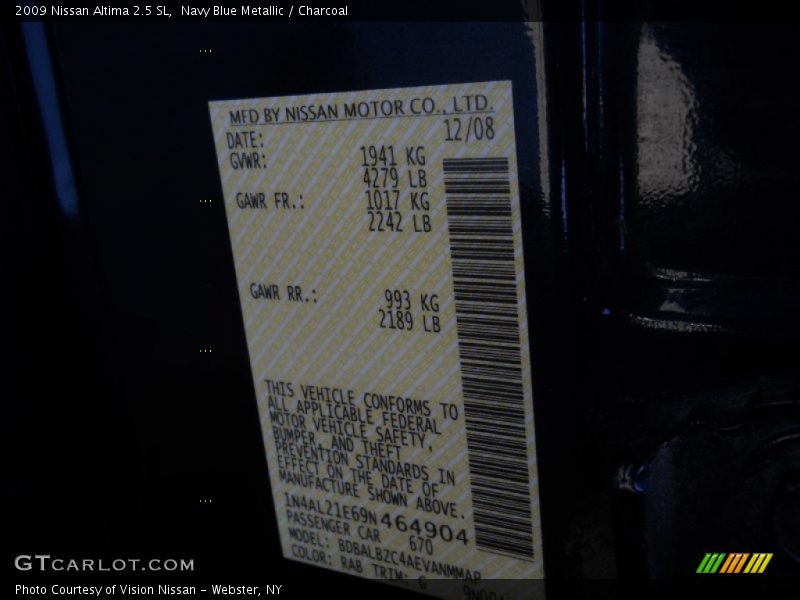 Navy Blue Metallic / Charcoal 2009 Nissan Altima 2.5 SL