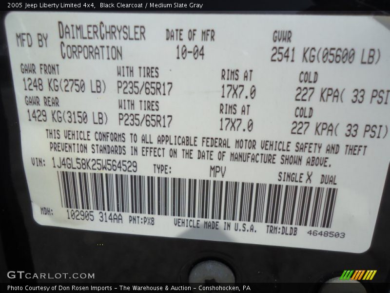 Black Clearcoat / Medium Slate Gray 2005 Jeep Liberty Limited 4x4