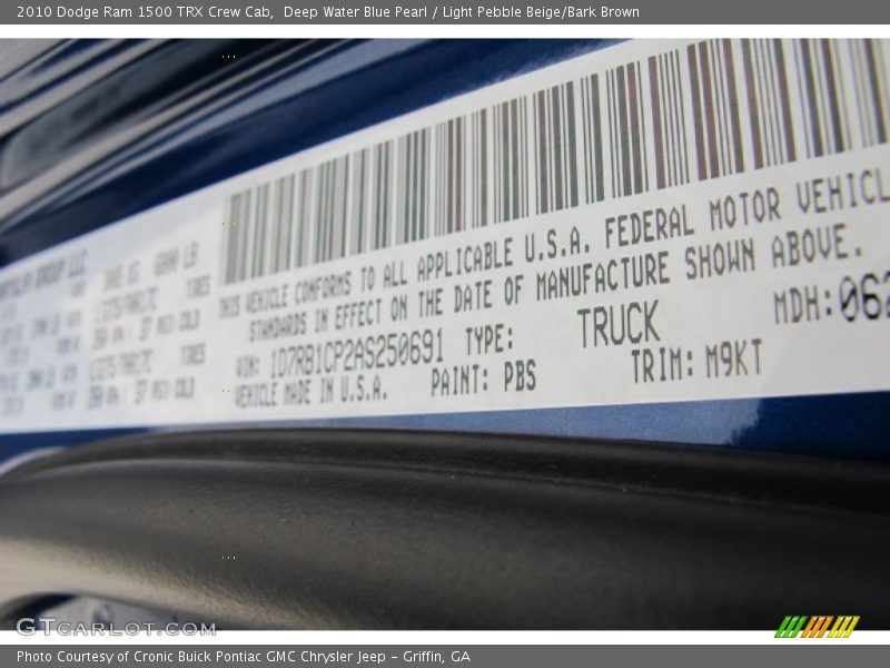 Deep Water Blue Pearl / Light Pebble Beige/Bark Brown 2010 Dodge Ram 1500 TRX Crew Cab