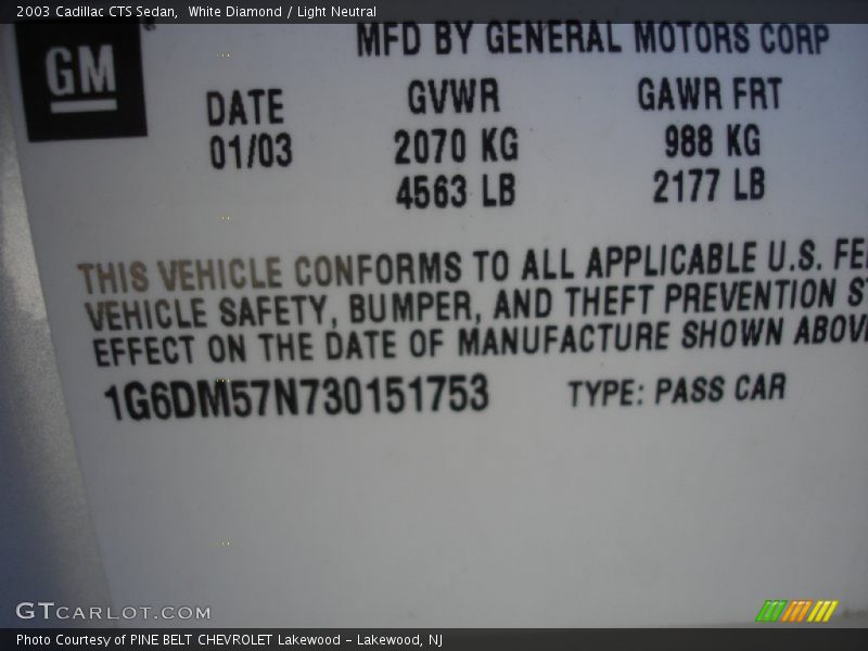 White Diamond / Light Neutral 2003 Cadillac CTS Sedan