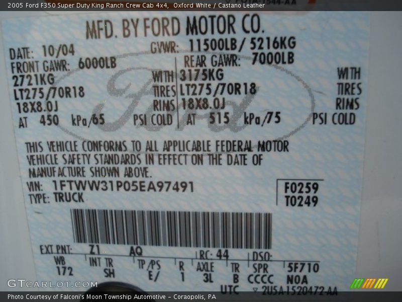 Oxford White / Castano Leather 2005 Ford F350 Super Duty King Ranch Crew Cab 4x4
