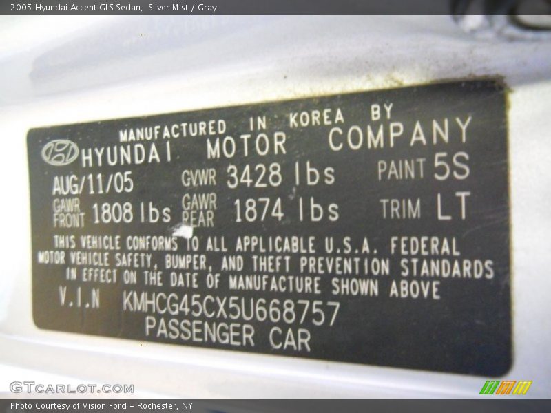 Silver Mist / Gray 2005 Hyundai Accent GLS Sedan