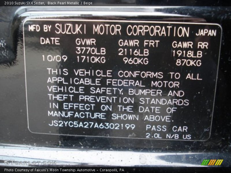 Black Pearl Metallic / Beige 2010 Suzuki SX4 Sedan