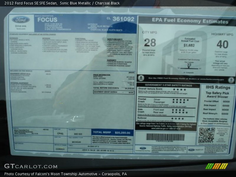  2012 Focus SE SFE Sedan Window Sticker