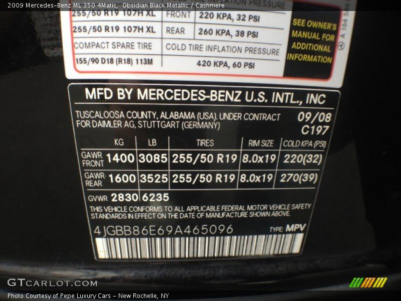 Obsidian Black Metallic / Cashmere 2009 Mercedes-Benz ML 350 4Matic