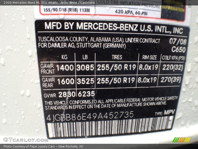 Arctic White / Cashmere 2009 Mercedes-Benz ML 350 4Matic