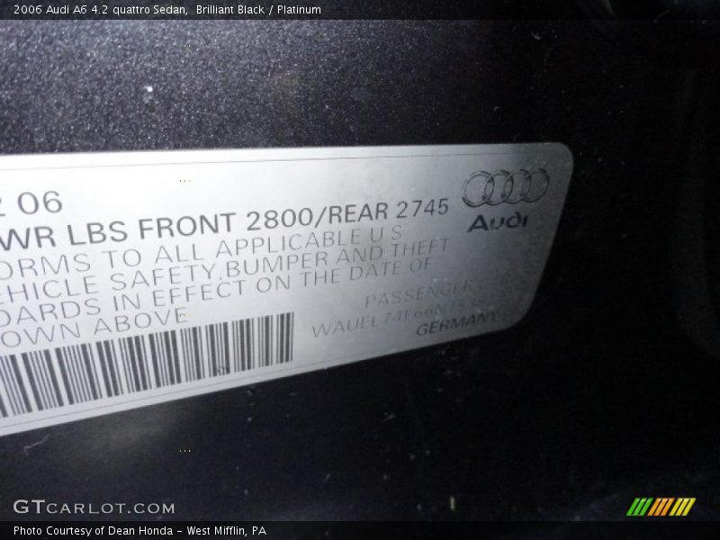 Brilliant Black / Platinum 2006 Audi A6 4.2 quattro Sedan