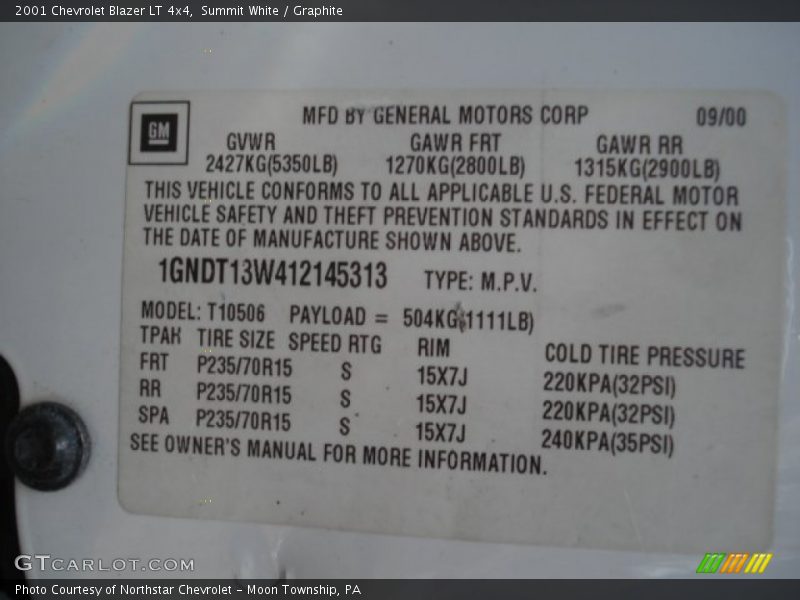 Summit White / Graphite 2001 Chevrolet Blazer LT 4x4