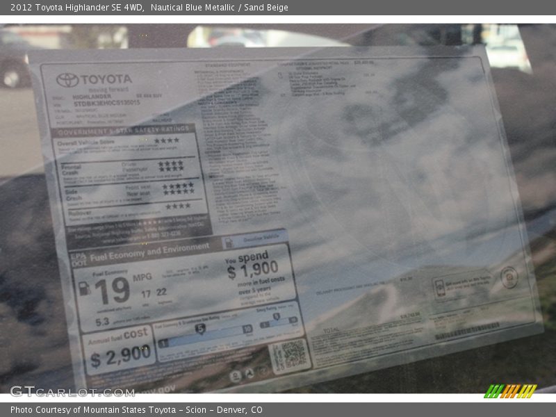 Nautical Blue Metallic / Sand Beige 2012 Toyota Highlander SE 4WD