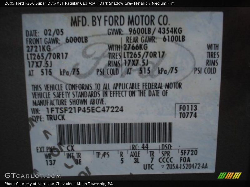 Dark Shadow Grey Metallic / Medium Flint 2005 Ford F250 Super Duty XLT Regular Cab 4x4