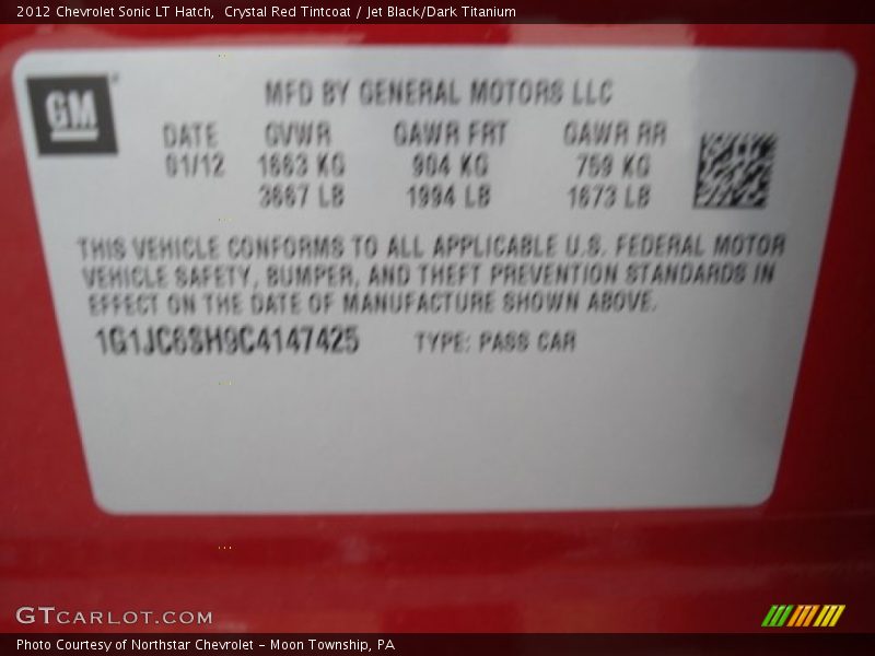 Crystal Red Tintcoat / Jet Black/Dark Titanium 2012 Chevrolet Sonic LT Hatch