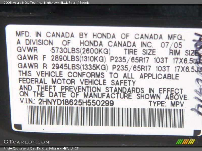 Nighthawk Black Pearl / Saddle 2005 Acura MDX Touring