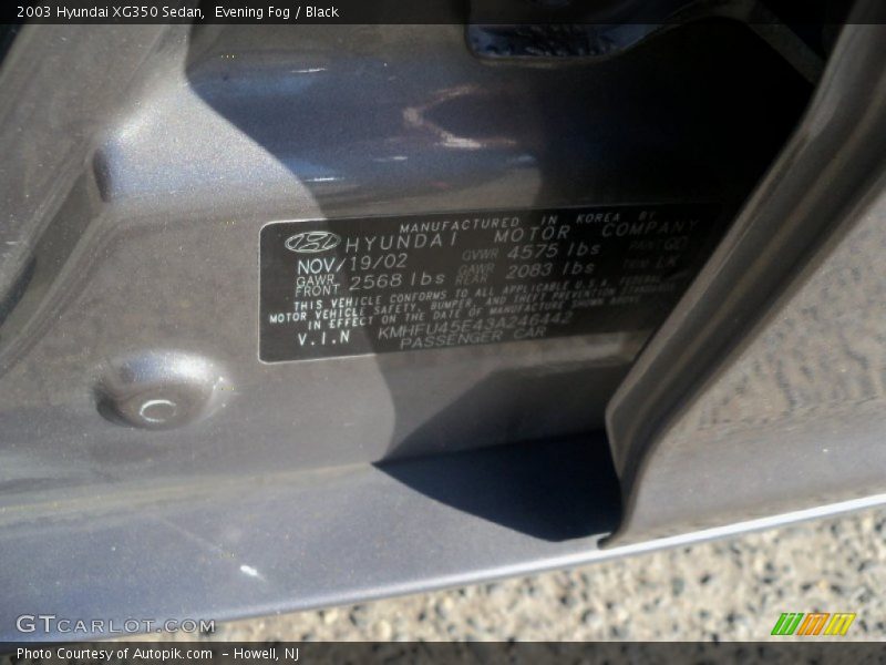 Evening Fog / Black 2003 Hyundai XG350 Sedan