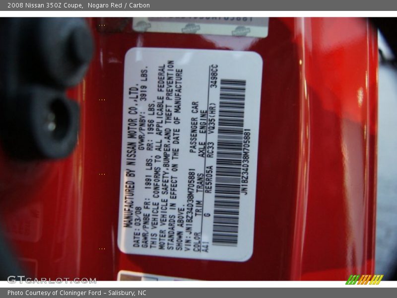 Nogaro Red / Carbon 2008 Nissan 350Z Coupe