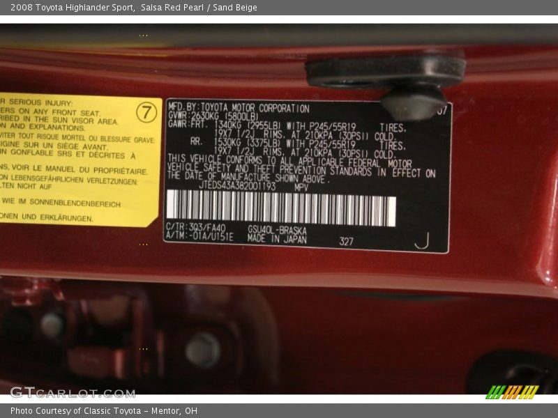 Salsa Red Pearl / Sand Beige 2008 Toyota Highlander Sport