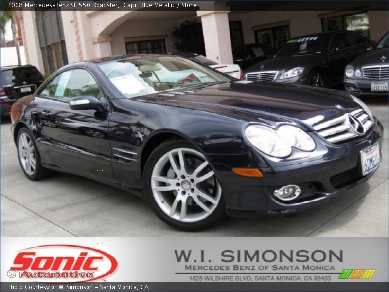 Capri Blue Metallic / Stone 2008 Mercedes-Benz SL 550 Roadster