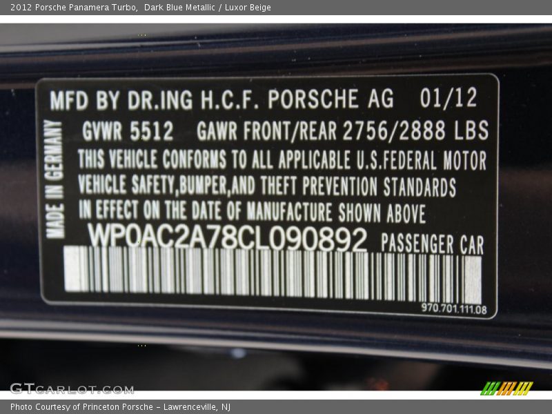 Dark Blue Metallic / Luxor Beige 2012 Porsche Panamera Turbo