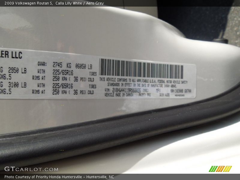 Calla Lilly White / Aero Grey 2009 Volkswagen Routan S