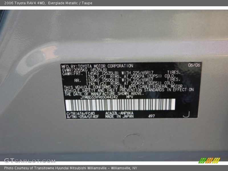 2006 RAV4 4WD Everglade Metallic Color Code 6T6