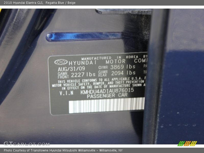 Regatta Blue / Beige 2010 Hyundai Elantra GLS