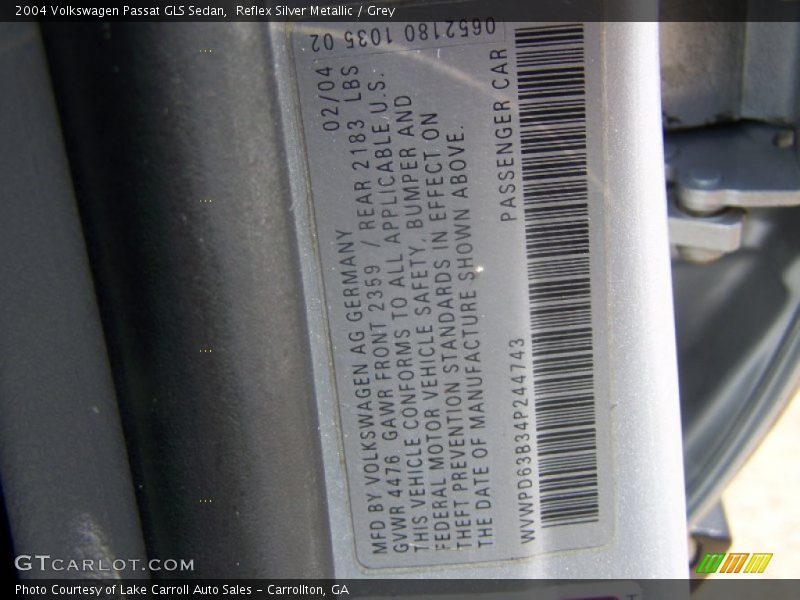 Reflex Silver Metallic / Grey 2004 Volkswagen Passat GLS Sedan