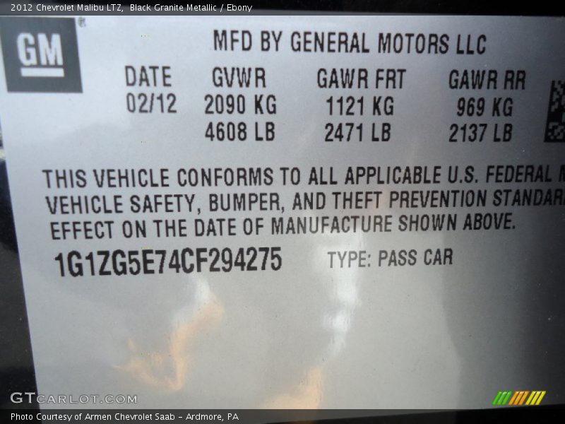 Black Granite Metallic / Ebony 2012 Chevrolet Malibu LTZ