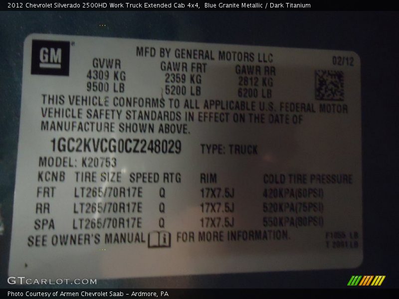 Blue Granite Metallic / Dark Titanium 2012 Chevrolet Silverado 2500HD Work Truck Extended Cab 4x4