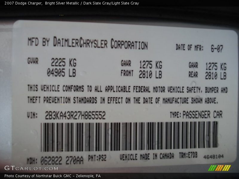 2007 Charger  Bright Silver Metallic Color Code PS2
