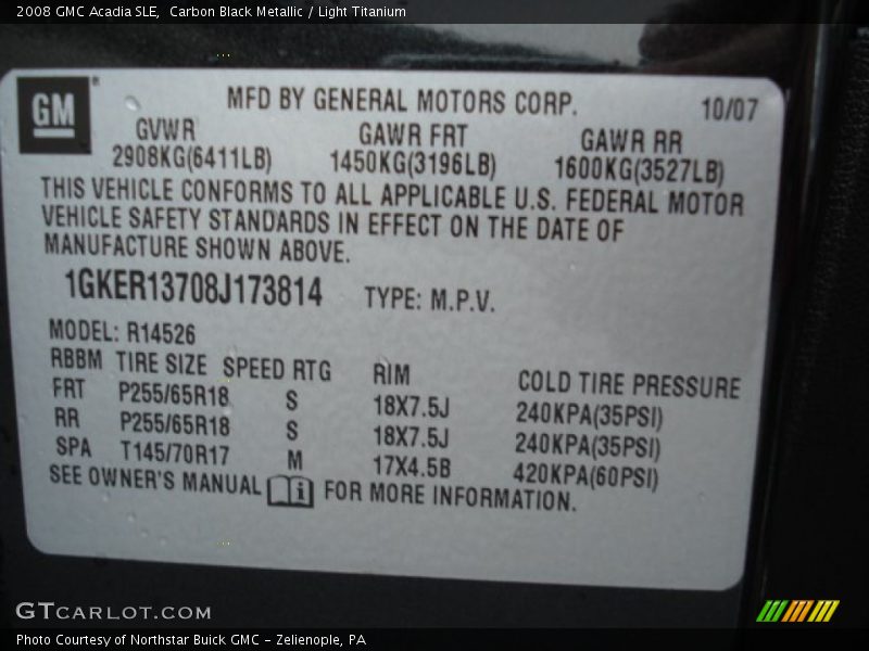 Carbon Black Metallic / Light Titanium 2008 GMC Acadia SLE