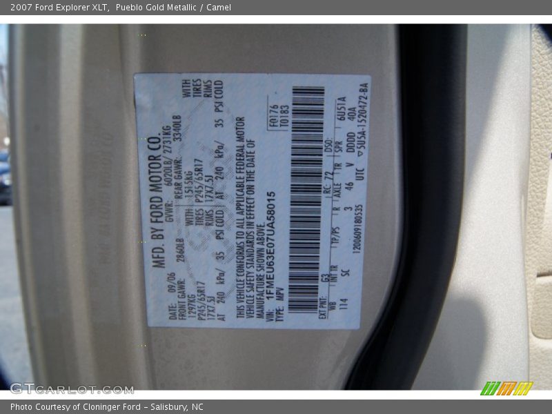 2007 Explorer XLT Pueblo Gold Metallic Color Code G3