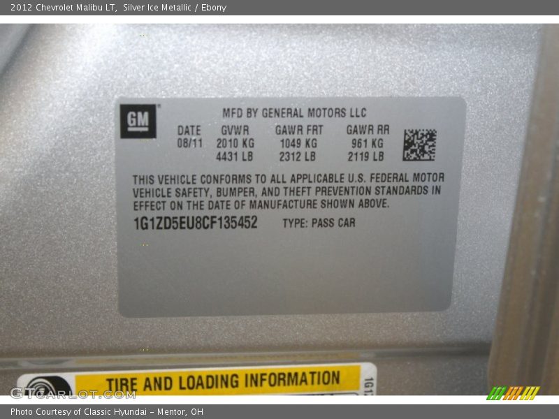 Silver Ice Metallic / Ebony 2012 Chevrolet Malibu LT