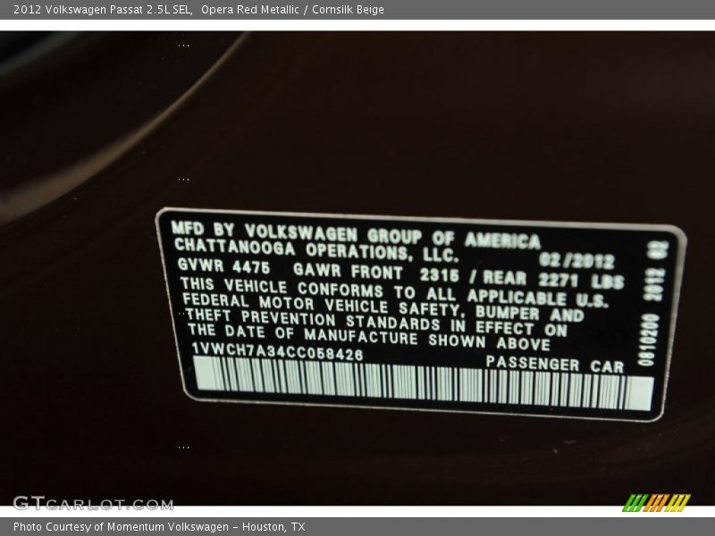 Opera Red Metallic / Cornsilk Beige 2012 Volkswagen Passat 2.5L SEL
