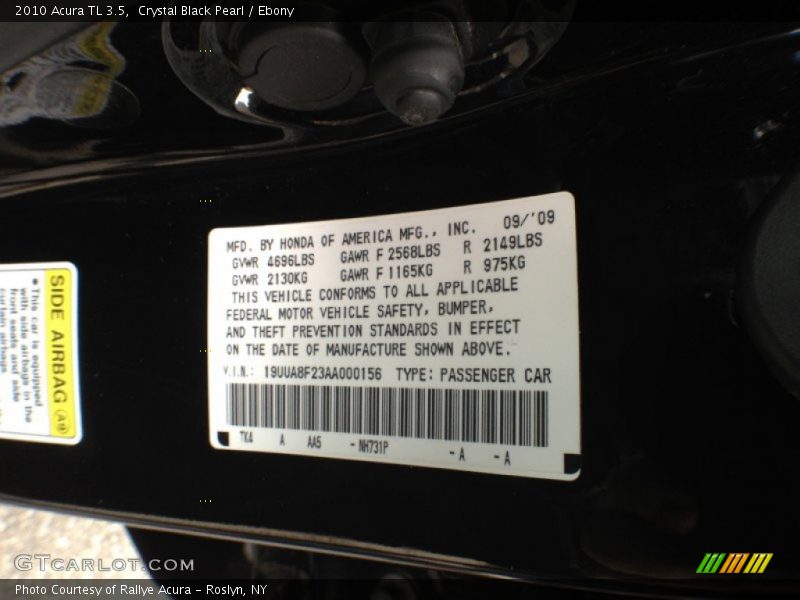 Crystal Black Pearl / Ebony 2010 Acura TL 3.5