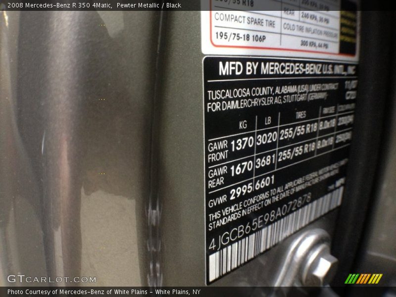 Pewter Metallic / Black 2008 Mercedes-Benz R 350 4Matic