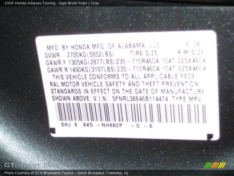 Sage Brush Pearl / Gray 2006 Honda Odyssey Touring