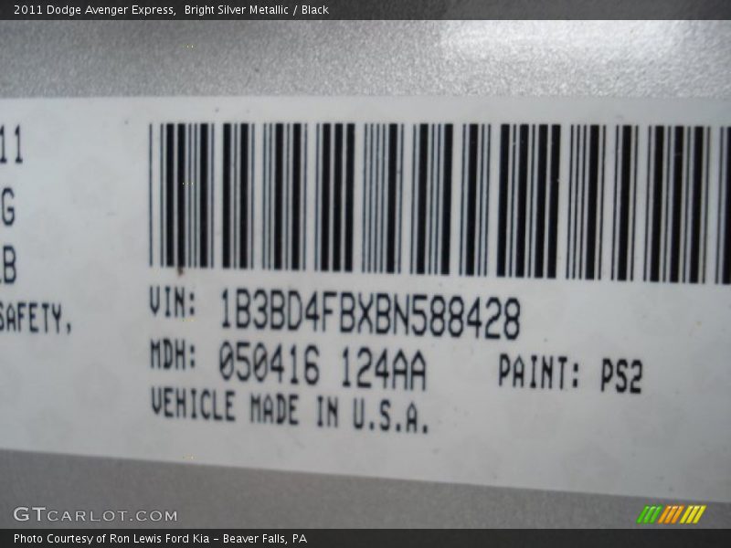 2011 Avenger Express Bright Silver Metallic Color Code PS2