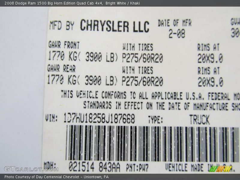 2008 Ram 1500 Big Horn Edition Quad Cab 4x4 Bright White Color Code PW7