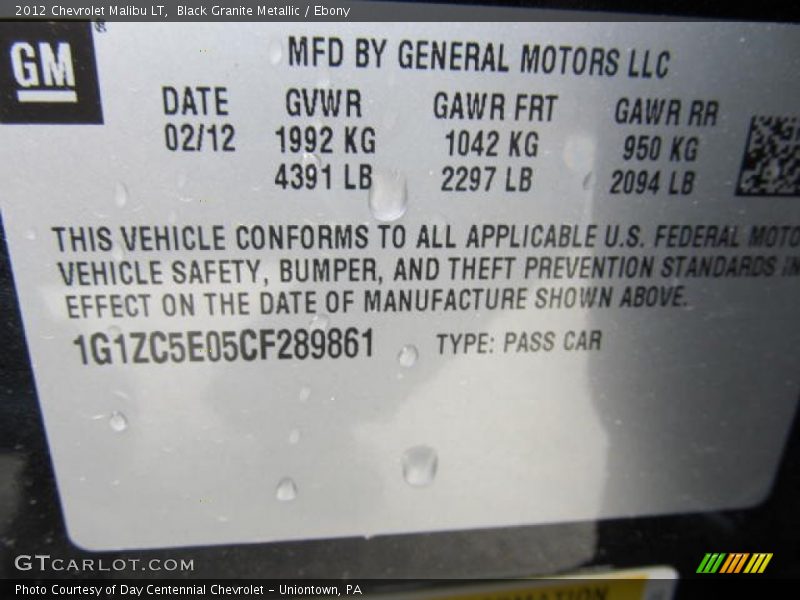 Black Granite Metallic / Ebony 2012 Chevrolet Malibu LT