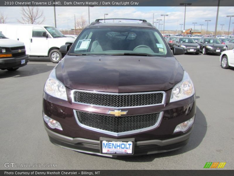 Dark Cherry Metallic / Dark Gray/Light Gray 2010 Chevrolet Traverse LS AWD