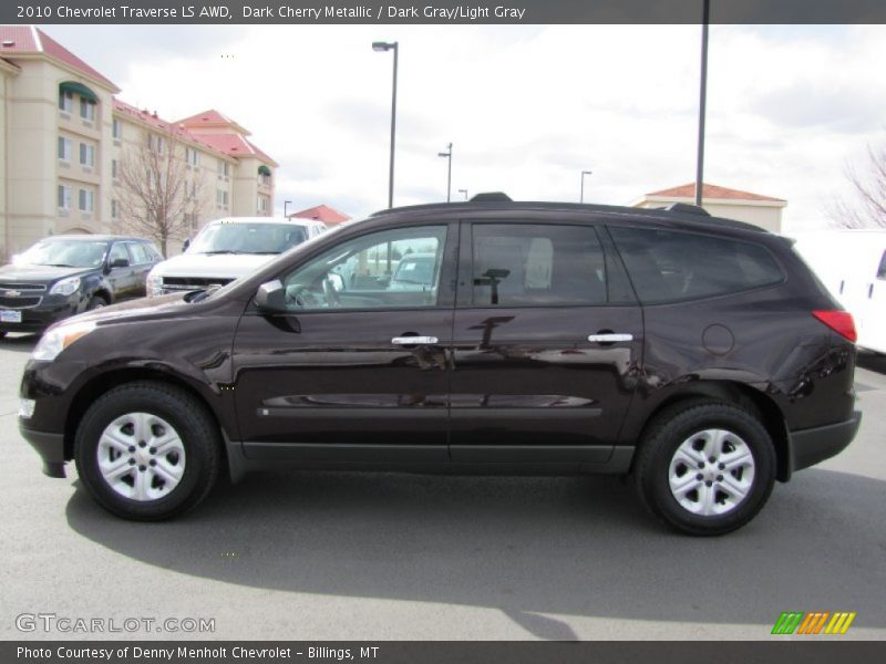 Dark Cherry Metallic / Dark Gray/Light Gray 2010 Chevrolet Traverse LS AWD