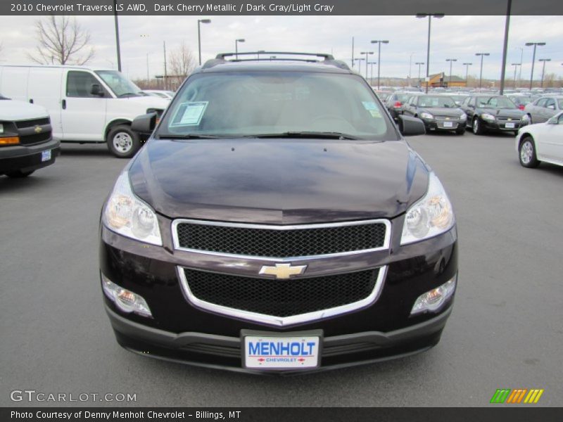 Dark Cherry Metallic / Dark Gray/Light Gray 2010 Chevrolet Traverse LS AWD