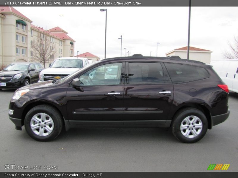 Dark Cherry Metallic / Dark Gray/Light Gray 2010 Chevrolet Traverse LS AWD