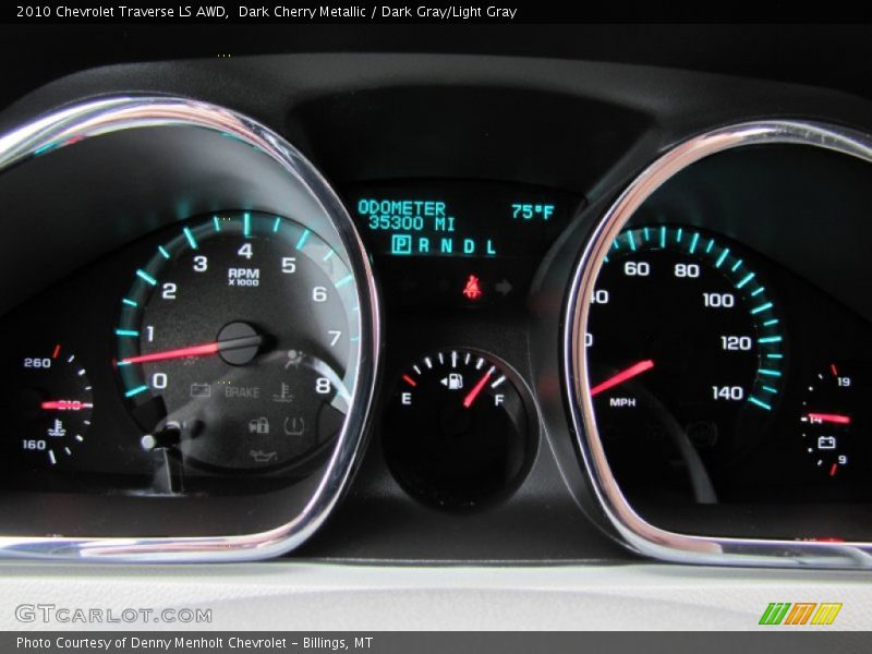 Dark Cherry Metallic / Dark Gray/Light Gray 2010 Chevrolet Traverse LS AWD