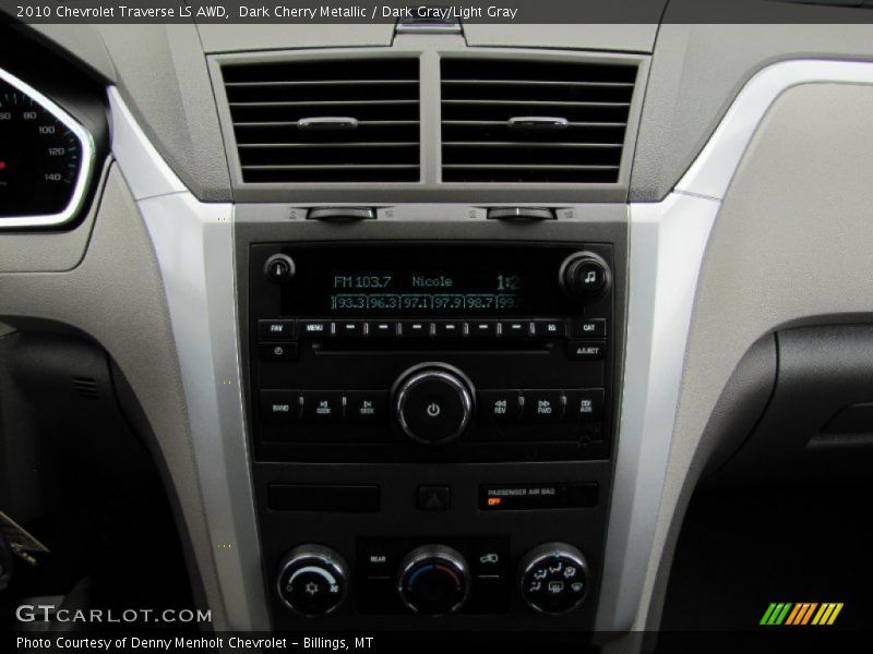 Dark Cherry Metallic / Dark Gray/Light Gray 2010 Chevrolet Traverse LS AWD